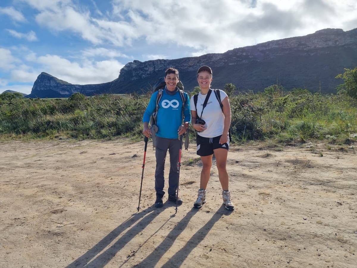 Lucas Neves and Ole on a morning hike through the mountains of Chapada Diamantina