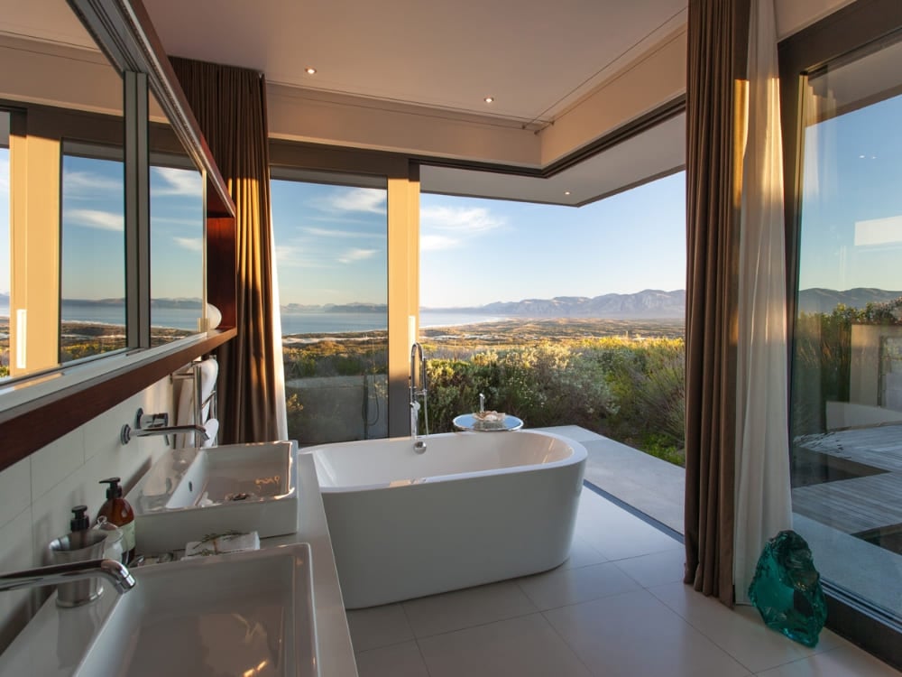 Elegant eco-lodge bathroom at Grootbos reserve in South Africa Elegant eco-lodge bathroom at Grootbos reserve in South Africa