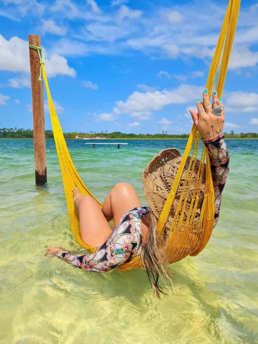 Horizontal, hat on, feet in the water. Nailed it. Photo 3