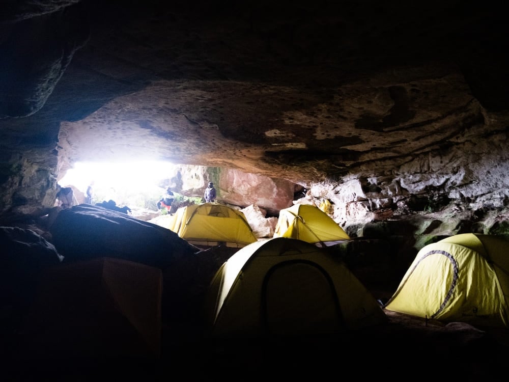 Tents set up in a rock shelter base camp on Mount Roraima Tents set up in a rock shelter base camp on Mount Roraima