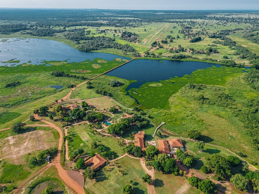 Photo: Felipe Castellari Aerial view of Caiman Ecological Refuge with its lodge, bay and wetlands of the South Pantanal